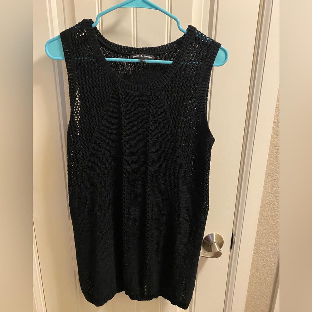 Cable Gauge Sweater XL Sleeveless Black Knit Top Crew Neck Top